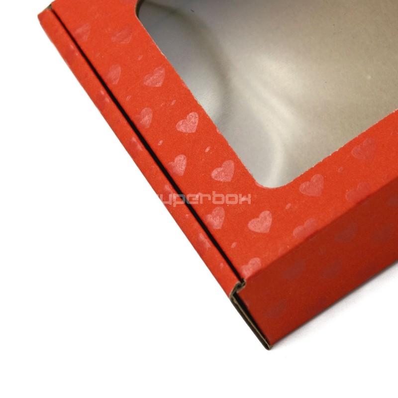 Beautiful Mini Red Box with PVC Window and HEARTS