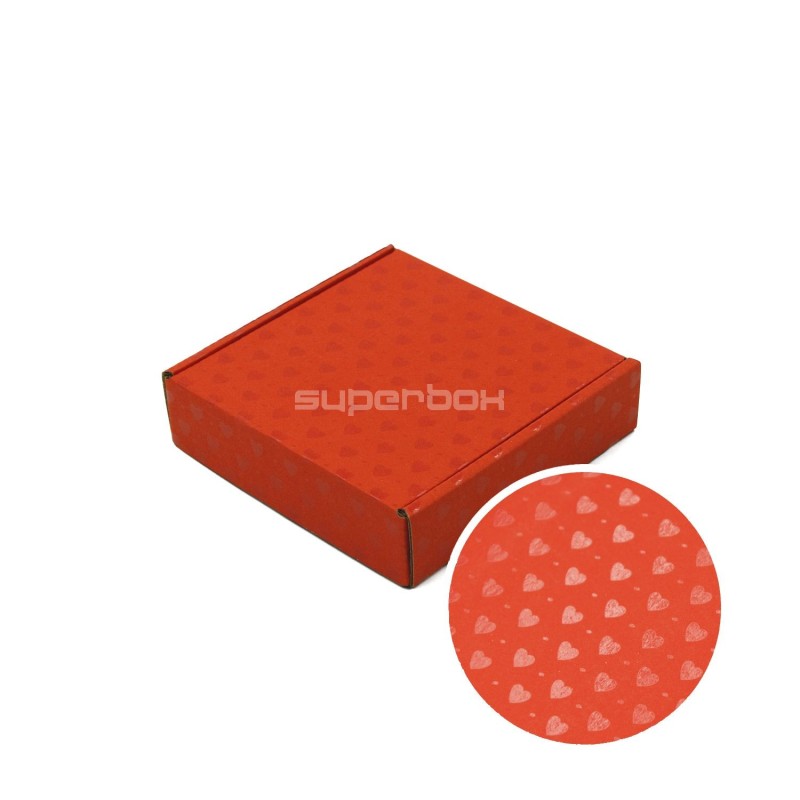 Red Low Height Square Mini Box with Hearts