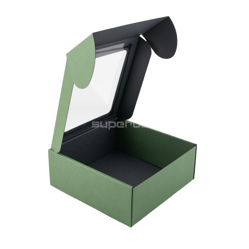 Green Square Box with a PVC Window for Packing Sauce Jars