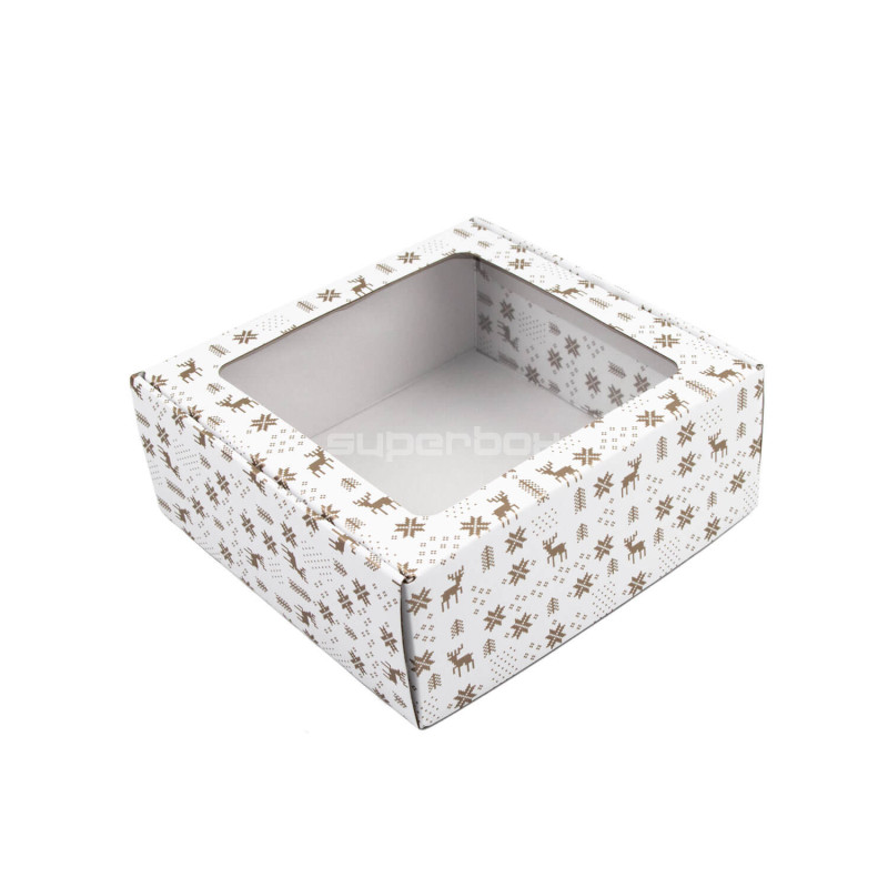 White Large Square Gift Box with Clear Window and Christmas Design