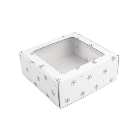 White Square Gift Box with Snowflakes | 220x220x90 мм | Superbox