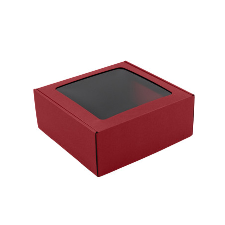 Red Large Square Gift Box with Clear Window | 220x220x90 mm |Superbox