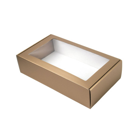 Muted Gold Gift Box with Clear Window | 340x195x85 mm | Superbox