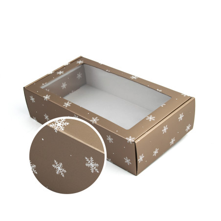 Gold Gift Box with  Window and Snowflake | 340x195x85 mm | Superbox