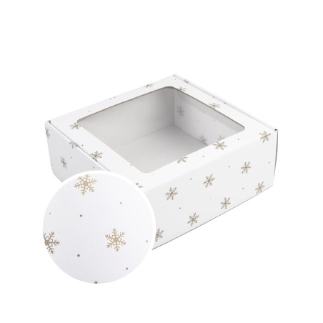 White Square Gift Box with Snowflakes | 220x220x90 mm | Superbox