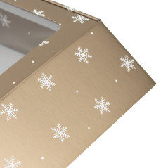 Muted Gold Square Gift Box with Snowflakes | 220x220x90 mm |Superbox